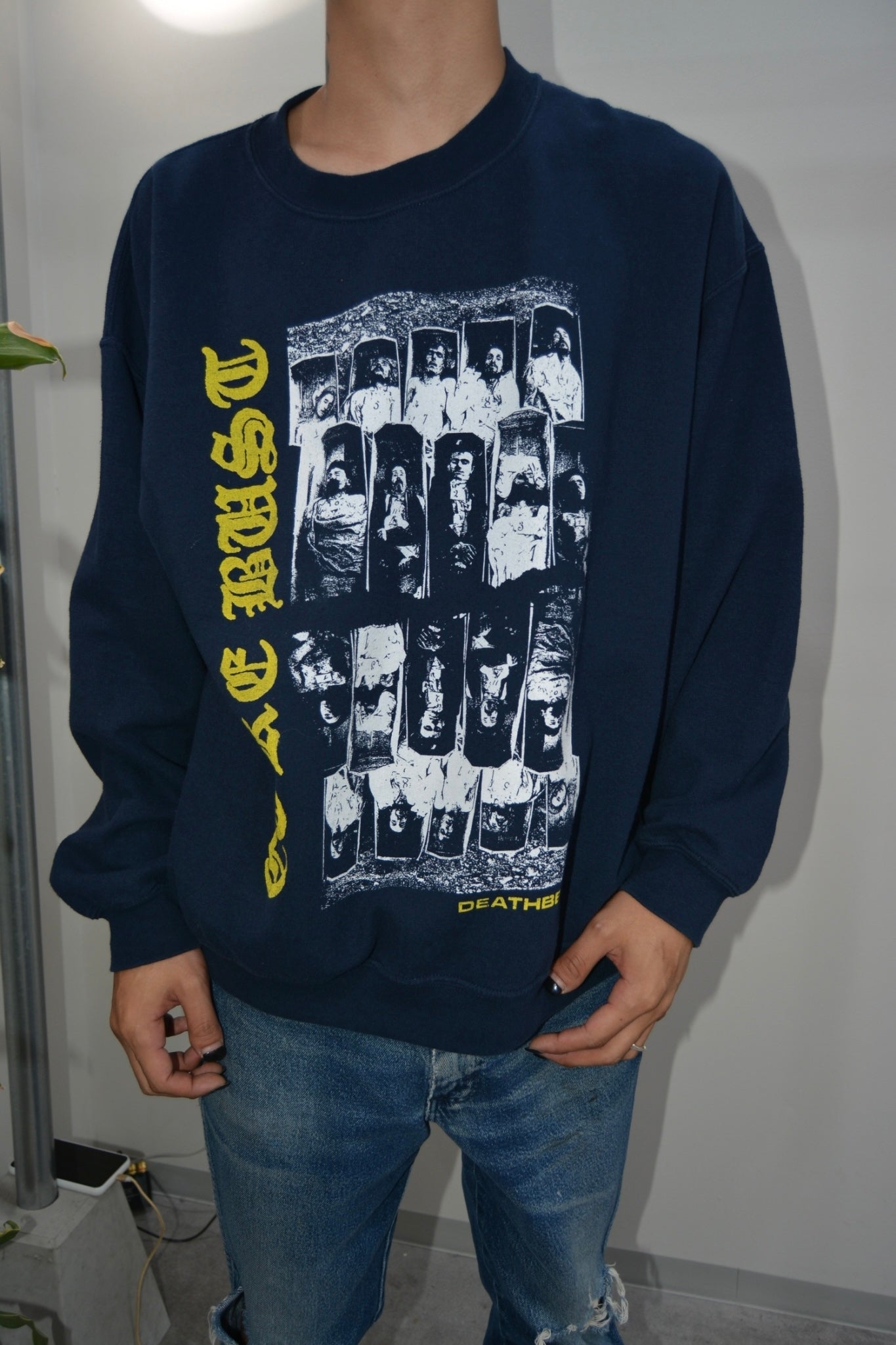 Used DEATHBED Print navy sweat