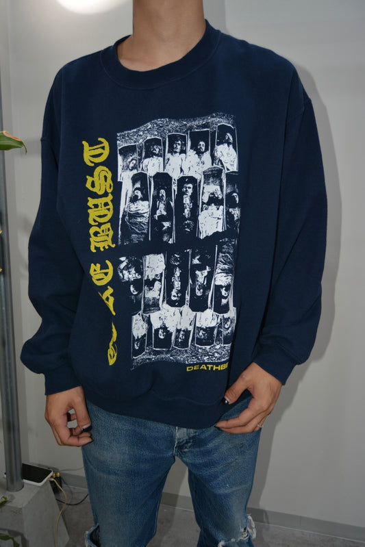 Used DEATHBED Print navy sweat